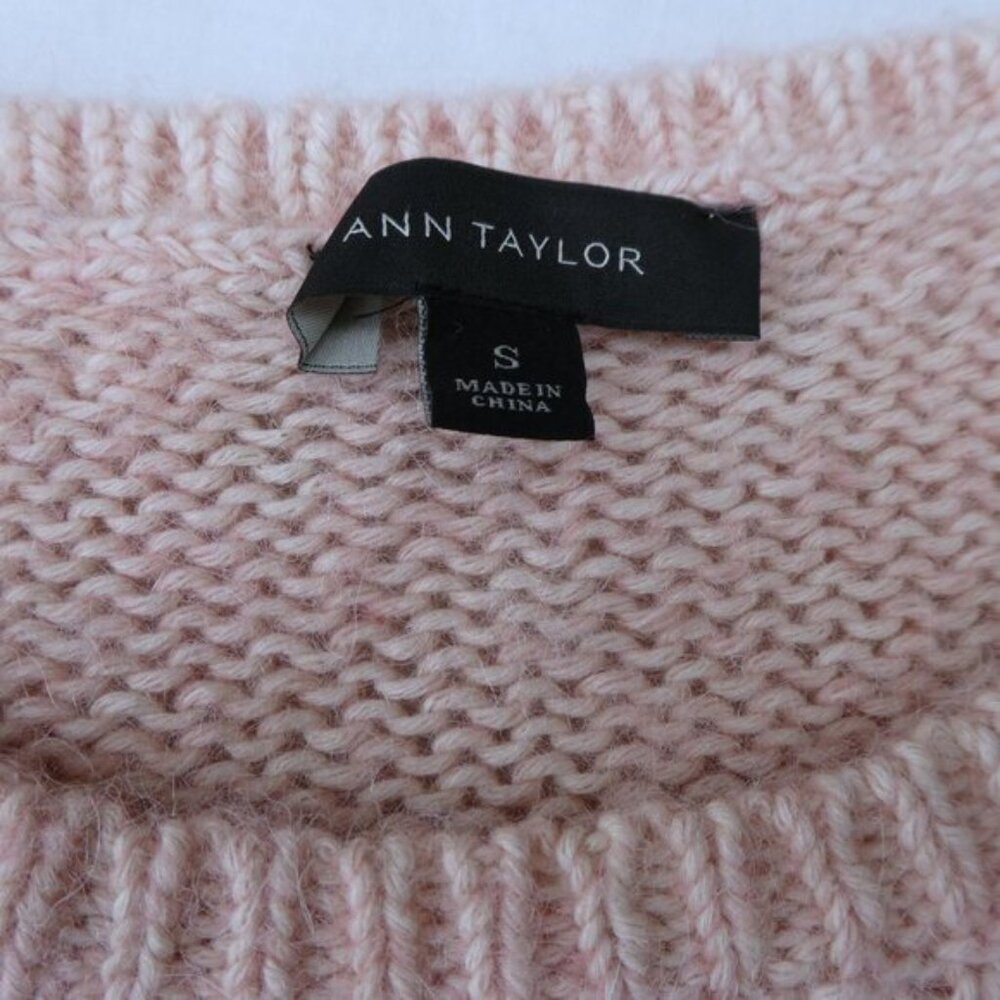 Alpaca Ann Taylor Pink Knit Sweater Ribbed Crewneck Side Vents Relaxed Fit S - Picture 6 of 8